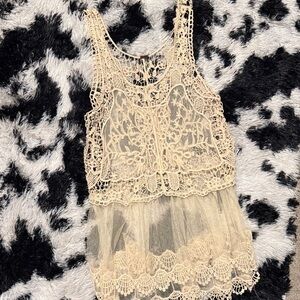 Poof! Cream Lace Crochet Top Western/Boho/ Festival